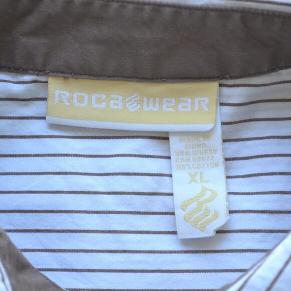 Rocawear Short Sleeve Button Down Shirt Size XL Brown White - Picture 2 of 6